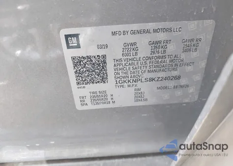 2019 GMC Acadia Denali из США, поврежденный, VIN 1GKKNPLS8KZ240268